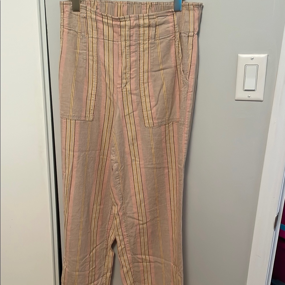 American Eagle Outfitters Tan and Pink stripe linen blend pants